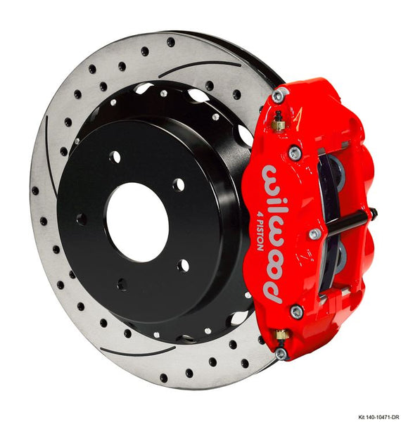 Wilwood - Forged Narrow Superlite 4R Big Brake Rear Slotted & Drilled Disc Brake Kit For OE Parking Brake (Red Calipers)