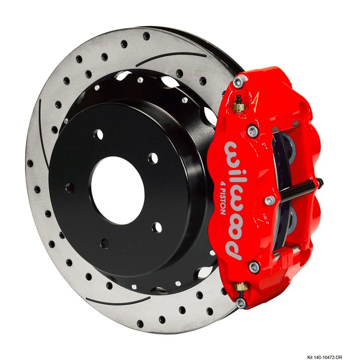 Wilwood - Forged Narrow Superlite 4R Big Brake Rear Slotted & Drilled Disc Brake Kit For OE Parking Brake (Red Calipers)