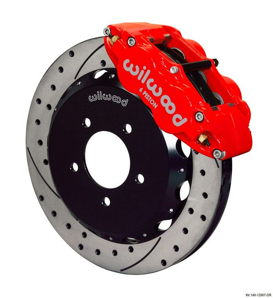 Wilwood - Forged Narrow Superlite 6R Big Brake Front Slotted & Drilled Disc Brake Kit (Hat) Red Calipers w/Lines