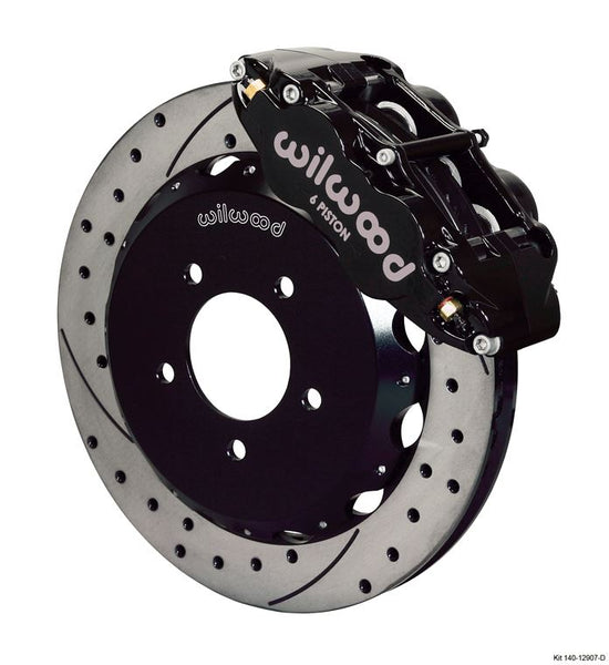 Wilwood - Forged Narrow Superlite 6R Big Brake Front Slotted & Drilled Disc Brake Kit (Hat) Black Calipers w/Lines