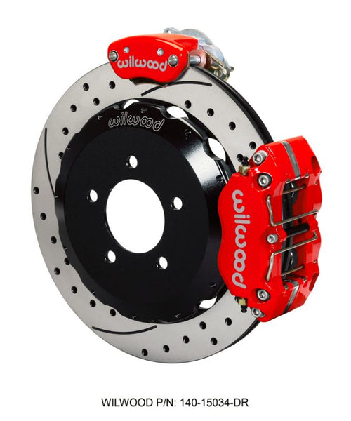 Wilwood - Dynapro Radial-MC4 Rear Parking Slotted & Drilled Disc Brake Kit (Red Caliper w/Lines & Cables)